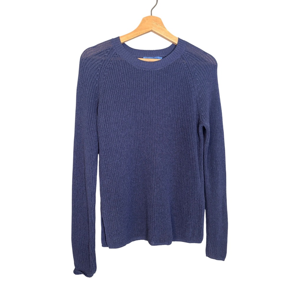 J.McLaughlin‎ Blue Linen Cotton Open Knit Crewneck Sweater Size Small